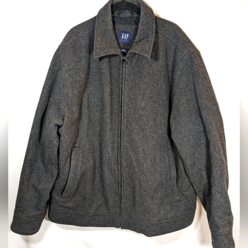 Gap Y2K Wool Blend Grey Men's Zip Up Winter Jacket Size XL